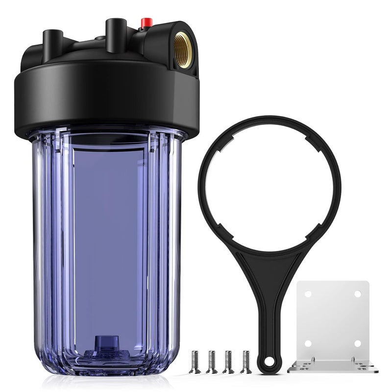 Simpure Whole House Water Big Filter Housing (DB10C), 10" x 4.5", Blue for Whole Home Water Filtration, Sediment Water Filter System for Well, 1" NPT Brass Port (Clear Housing) - Image 1